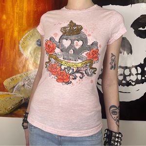 Emo Skull and Crossbones Baby Tee / Size XS / Punk Rock Scene Grunge Alt Y2K